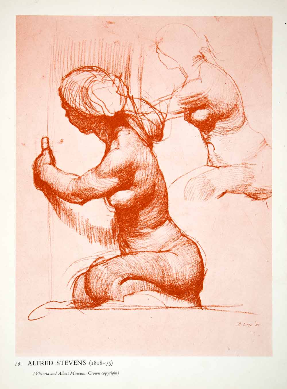 1965 Print Alfred Stevens Modern Artwork Nude Red Chalk Woman Female Form XDE6