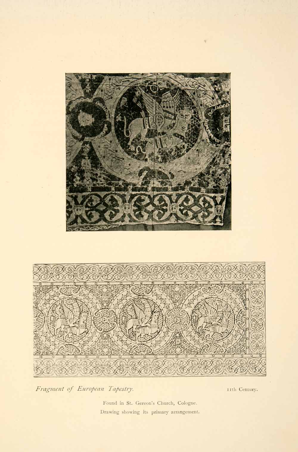 1906 Print European Tapestry 11th Century St Gereon Basilica Textile Art XDE7