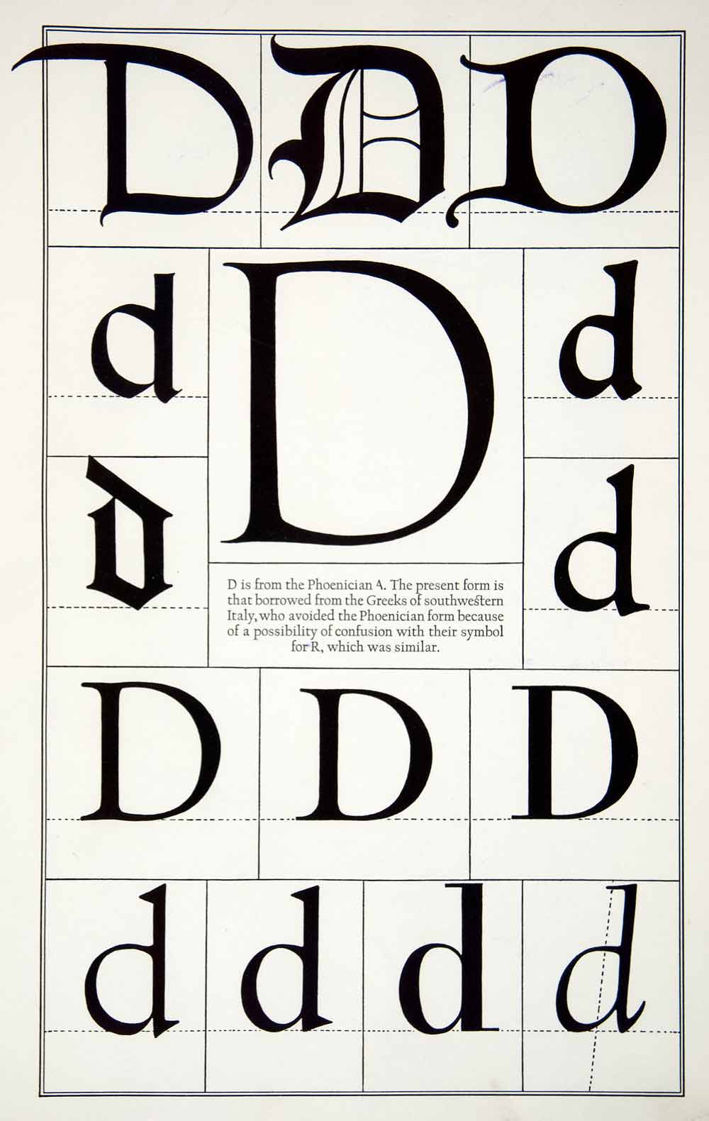 1942 Print Diagram Letter D Typeface Design Roman Greek Frederic Goudy XDE8