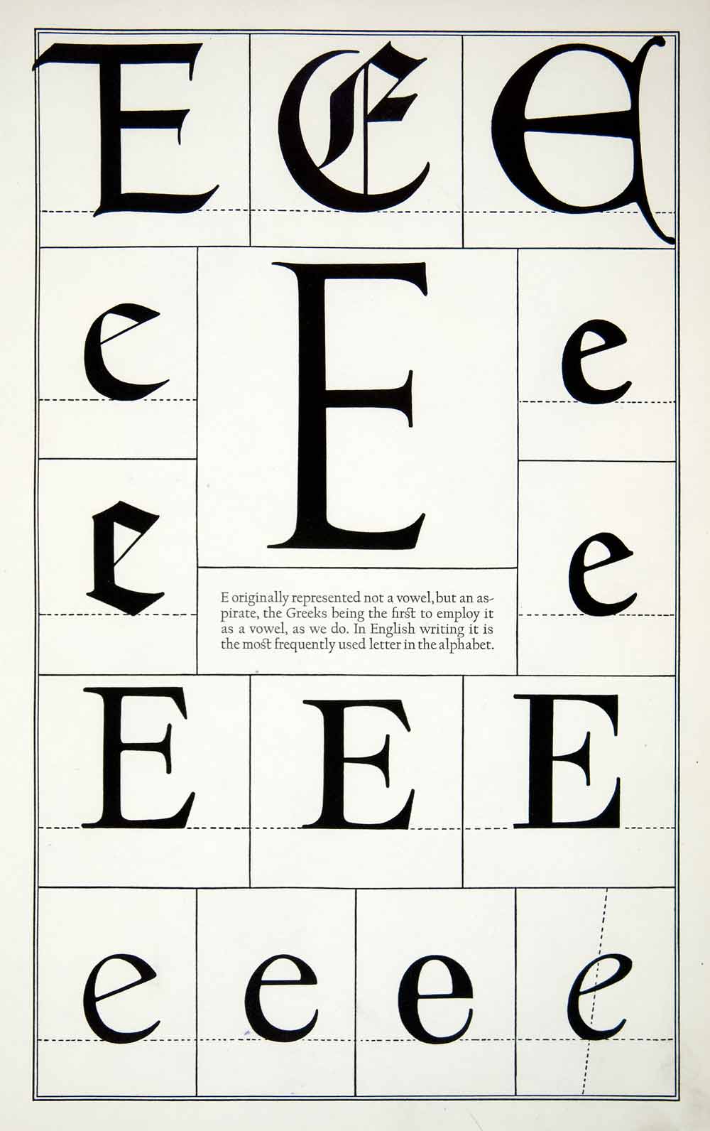 1942 Print Letter E Design Historic Typeface Decorative Frederic Goudy XDE8