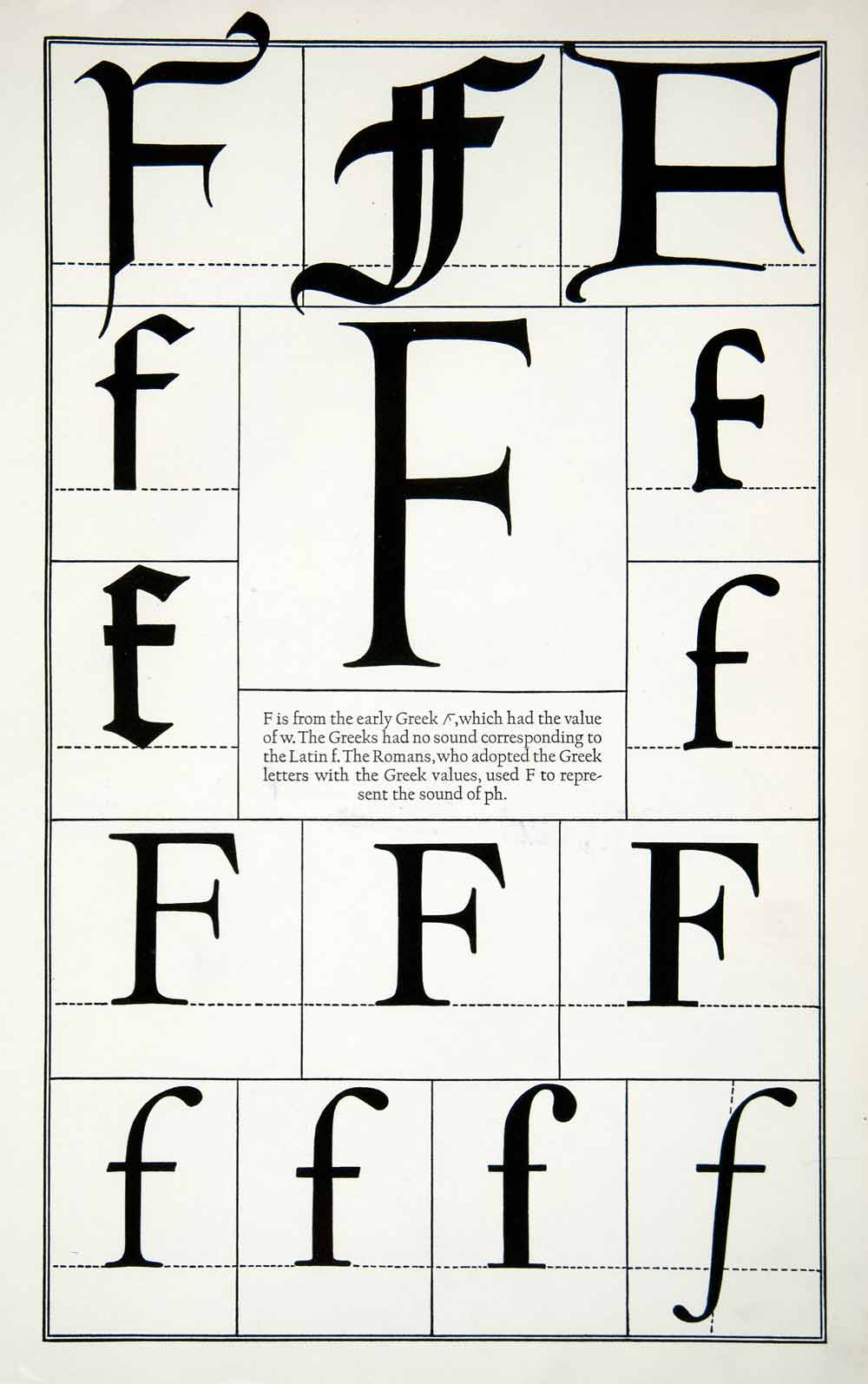 1942 Print Diagram Letter F Serif Gothic Roman Typography Frederic Goudy XDE8