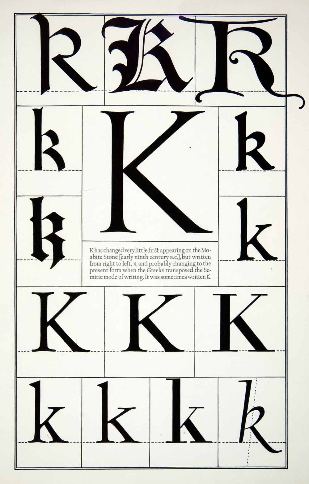 1942 Print Letter K Moabite Stone Greek Typeface Capital Frederic Goudy XDE8