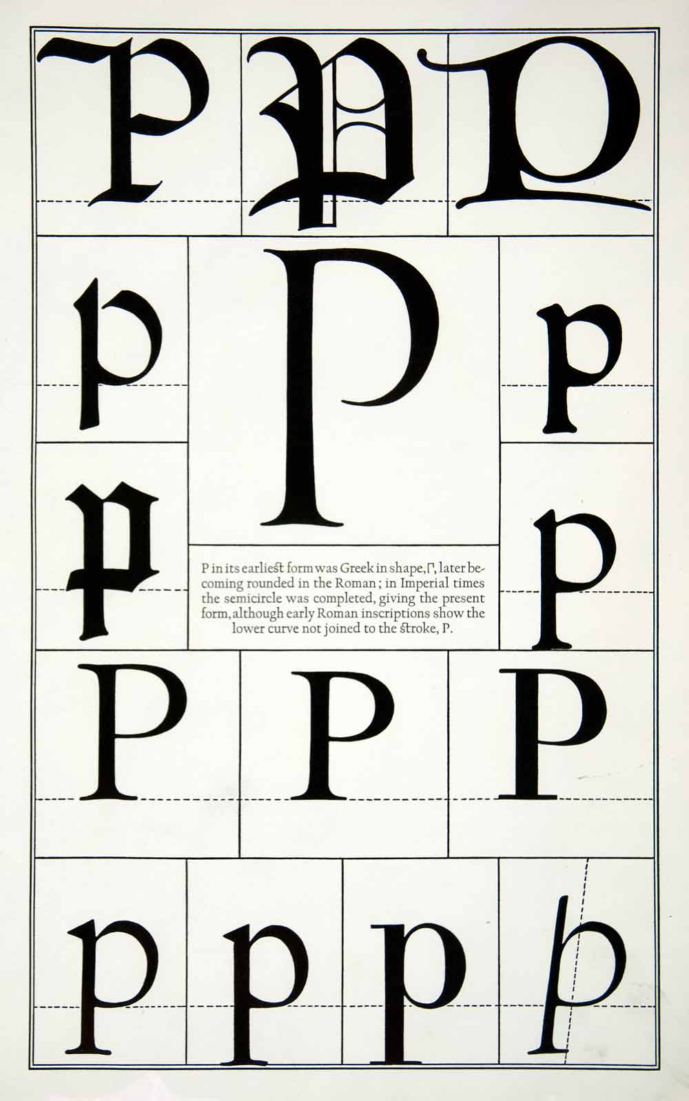 1942 Print Letter P Greek Roman Alphabet Design Typography Frederic Goudy XDE8
