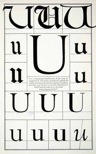 1942 Print Letter U Greek Typography Graphic Design Font Frederic Goudy XDE8