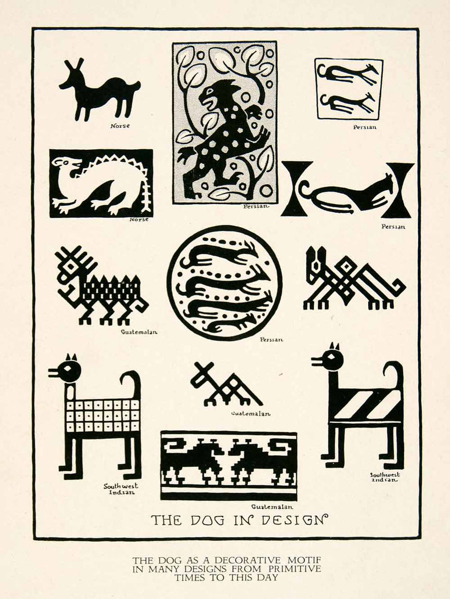 1929 Print Dog Design Image Ancient Symbol Icon Geometric Historic Ani ...