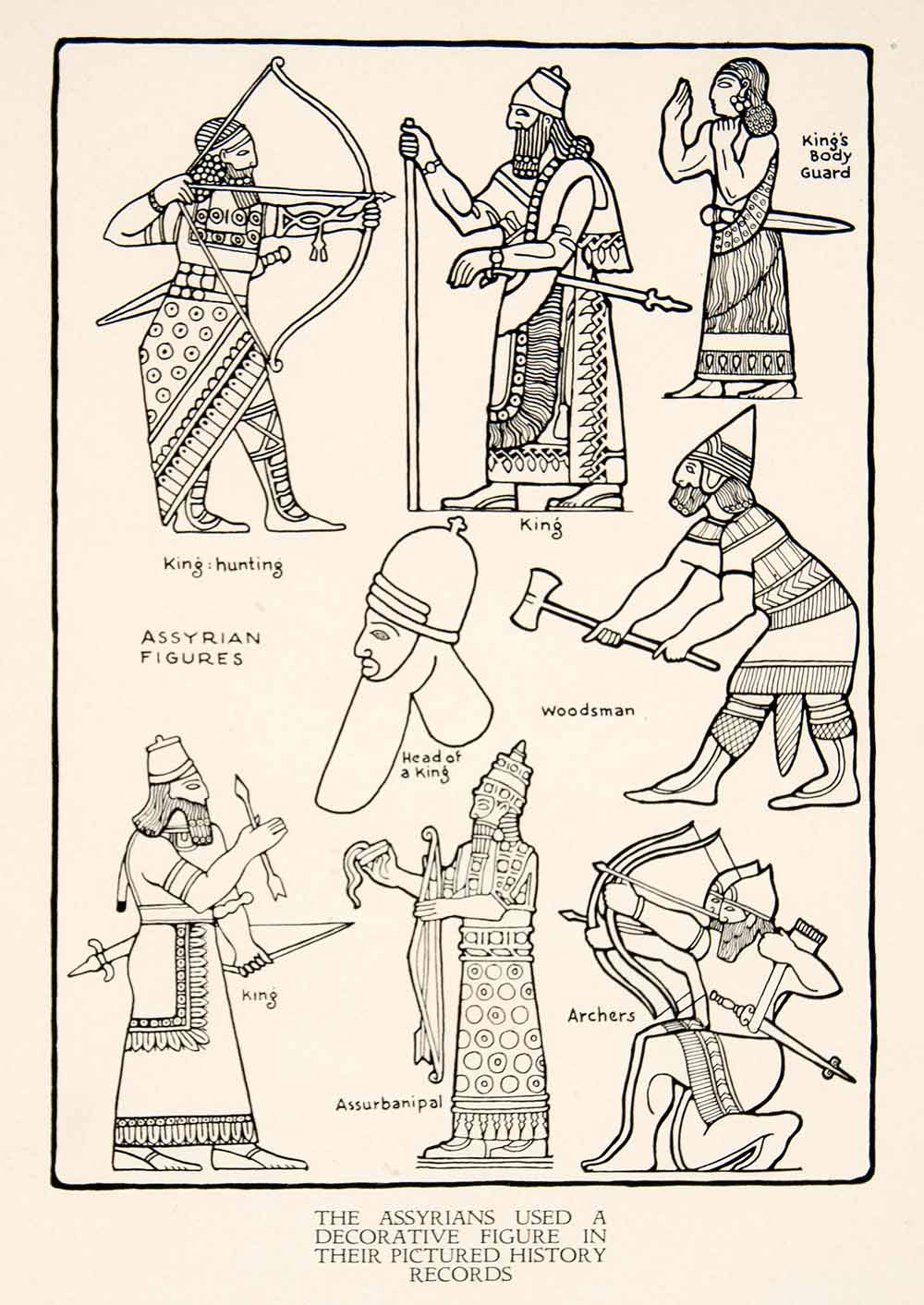 1929 Print Ancient Assyria Middle Eastern King Royalty Archery Decorative XDF2