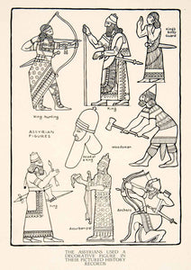 1929 Print Ancient Assyria Middle Eastern King Royalty Archery Decorative XDF2