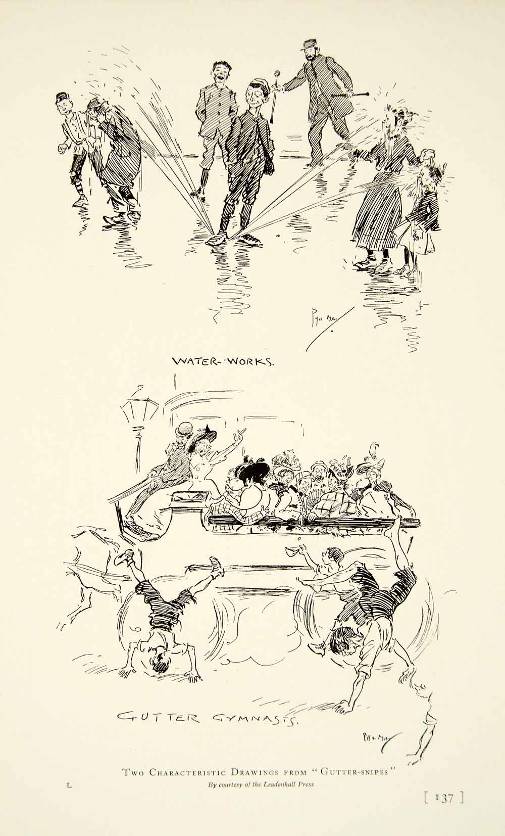 1932 Print Caricature Water Gutter Gymnastics Children Play Boat Ferry XDF4