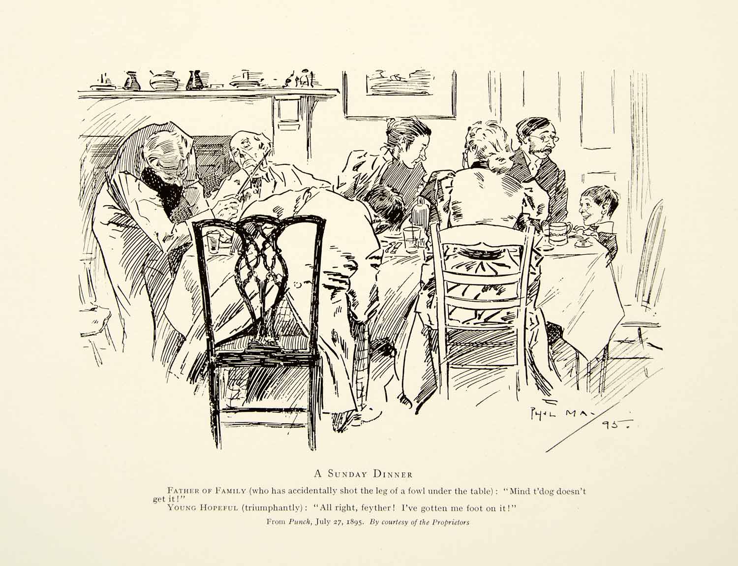 1932 Print Family Dinner Sunday Child Eat Fowl Joke Caricature Feast Phil XDF4