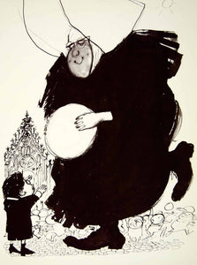 1960 Print Erich Sokol Nun Children Ball Playground Caricature Church Art XDF7