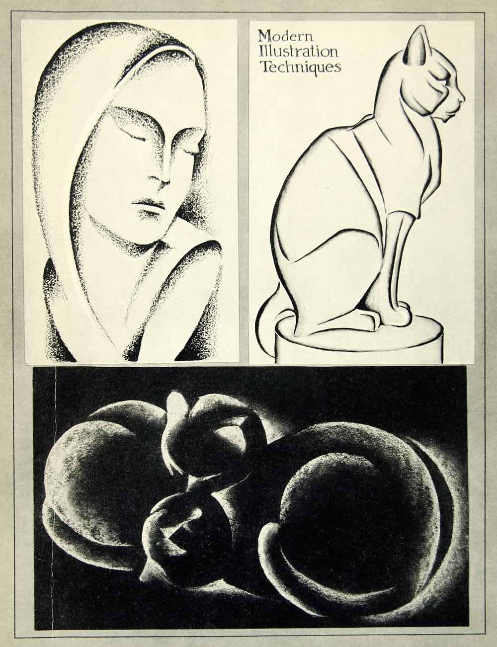 1938 Print Face Cat Kitten Illustration Technique Sketch Example Form Outline