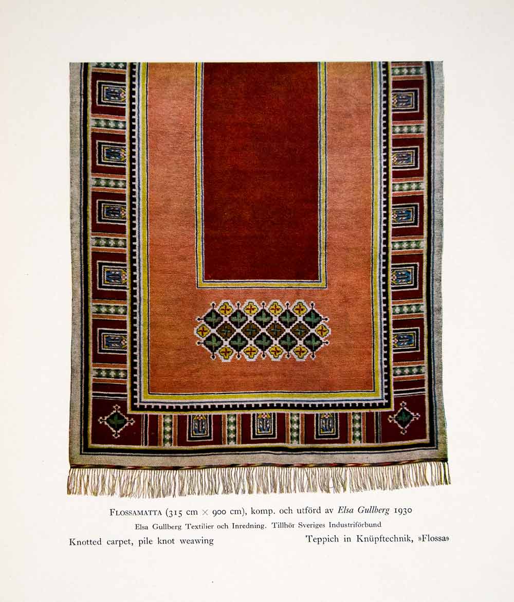 1931 Color Print Decorative Weaving Sweden Knotted Carpet Pile Knot Rug XDF9