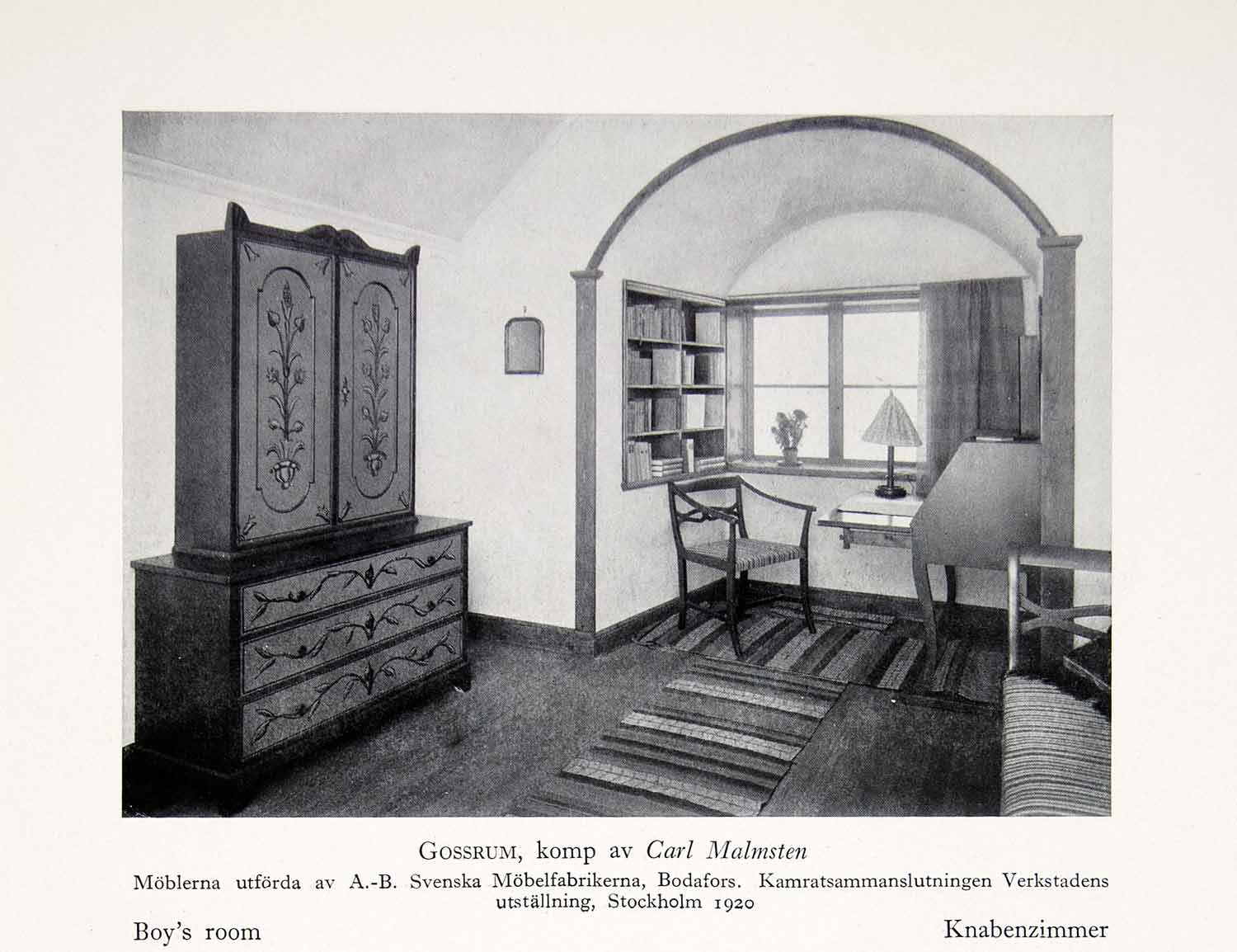 1931 Print Boy Room Household Domestic Stockholm Sweden Furniture Rug Chair XDF9