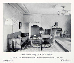 1931 Print Sitting Room Stockholm Sweden Couch Chairs Rug Table Household XDF9
