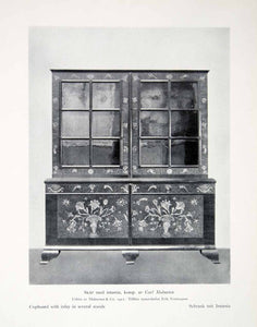 1931 Print Cupboard Inlay Wood Stockholm Sweden Arts Crafts Movement Glass XDF9