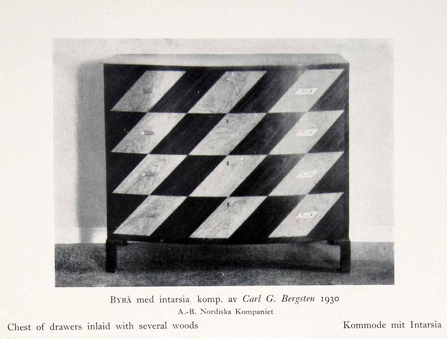 1931 Print Chest Drawers Inlaid Woods Sweden Arts Crafts Movement XDF9