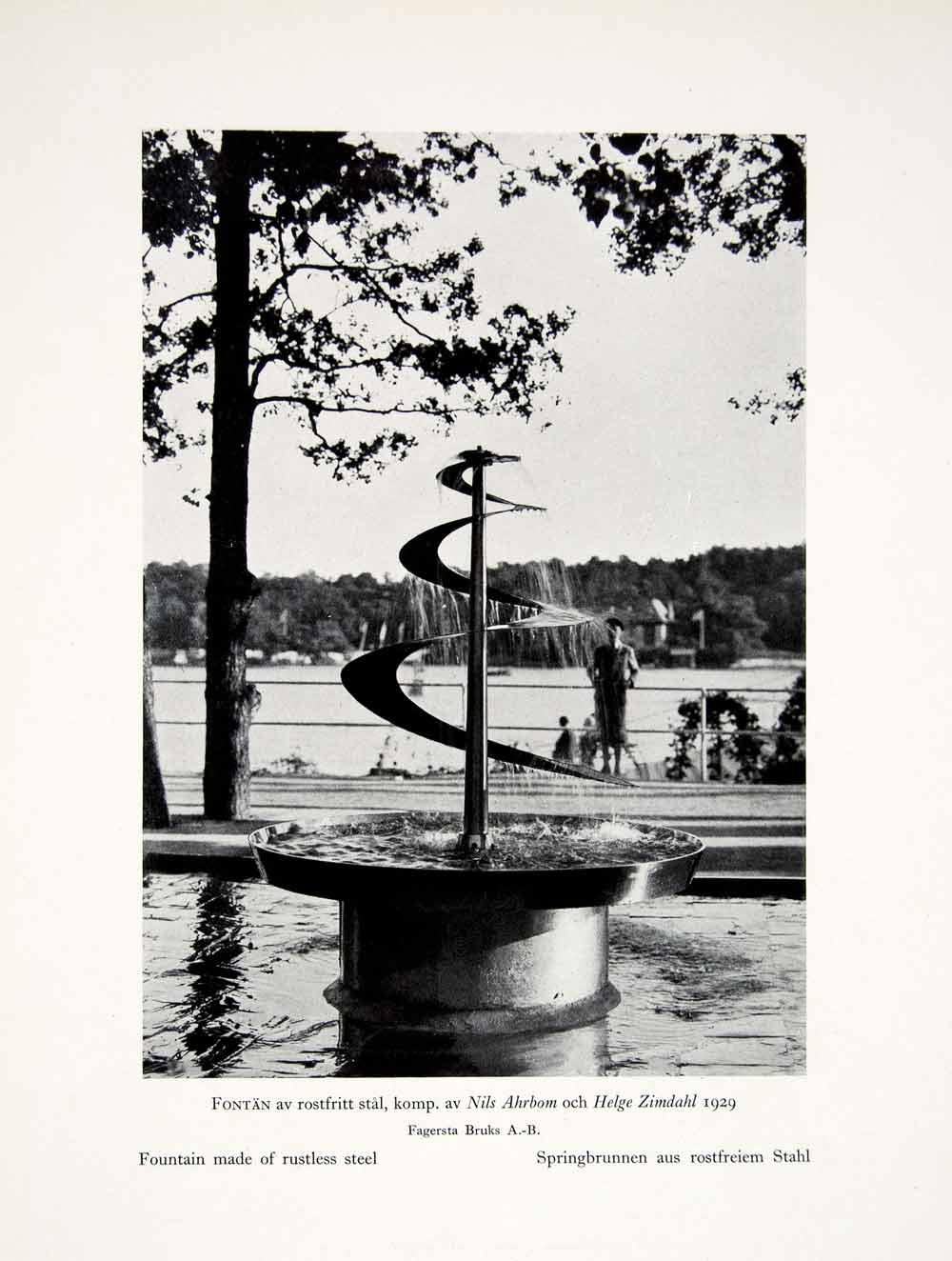 1931 Print Sweden Fountain Rustless Steel Arts Crafts Movement Spiral XDF9