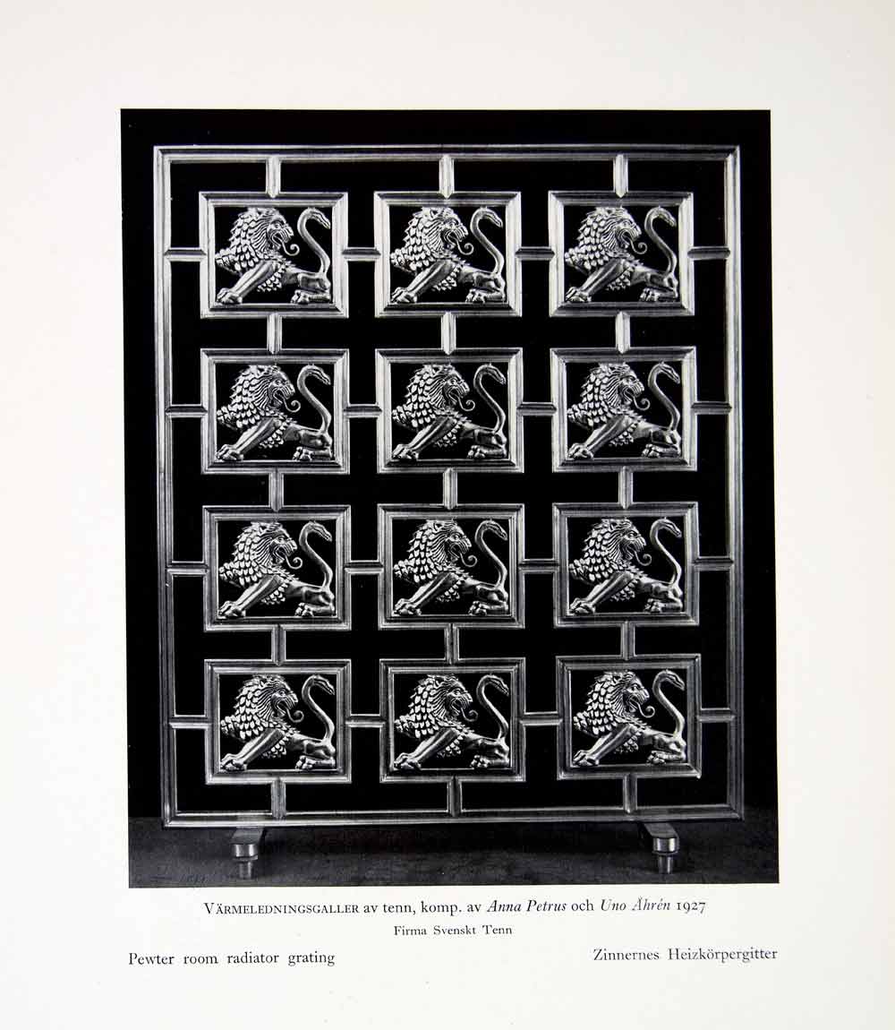 1931 Print Pewter Room Radiator Grating Sweden Lions Decorative Arts Crafts XDF9