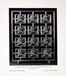 1931 Print Pewter Room Radiator Grating Sweden Lions Decorative Arts Crafts XDF9