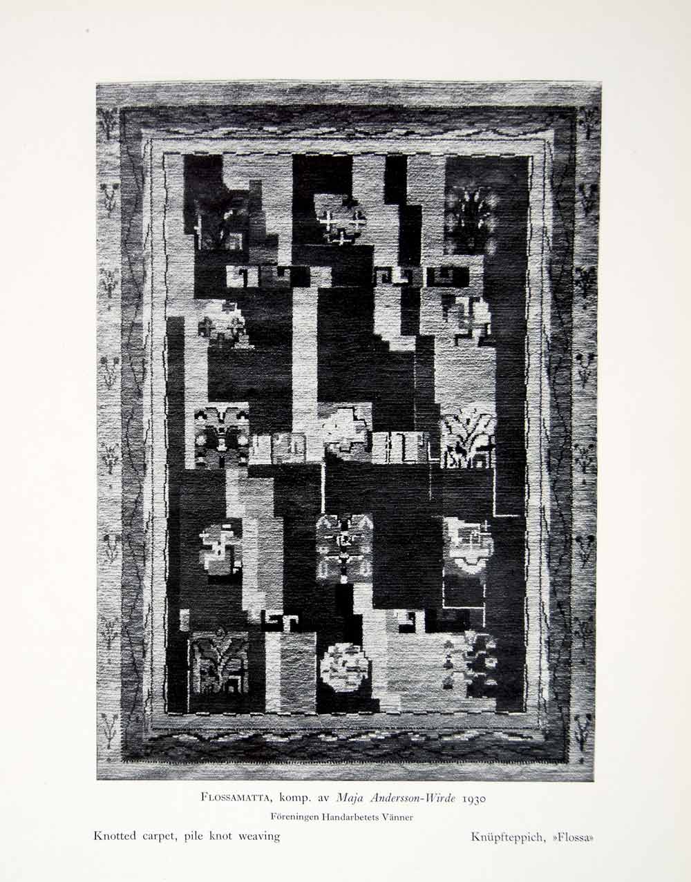 1931 Print Swedish Arts Crafts Knotted Carpet Pile Knot Weaving Rug XDF9