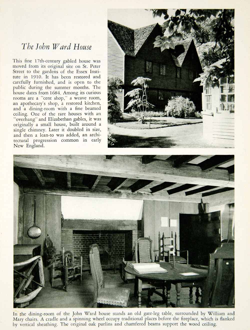 1950 Rotogravure John Ward House Salem Massachusetts Architecture Gabled XDG1