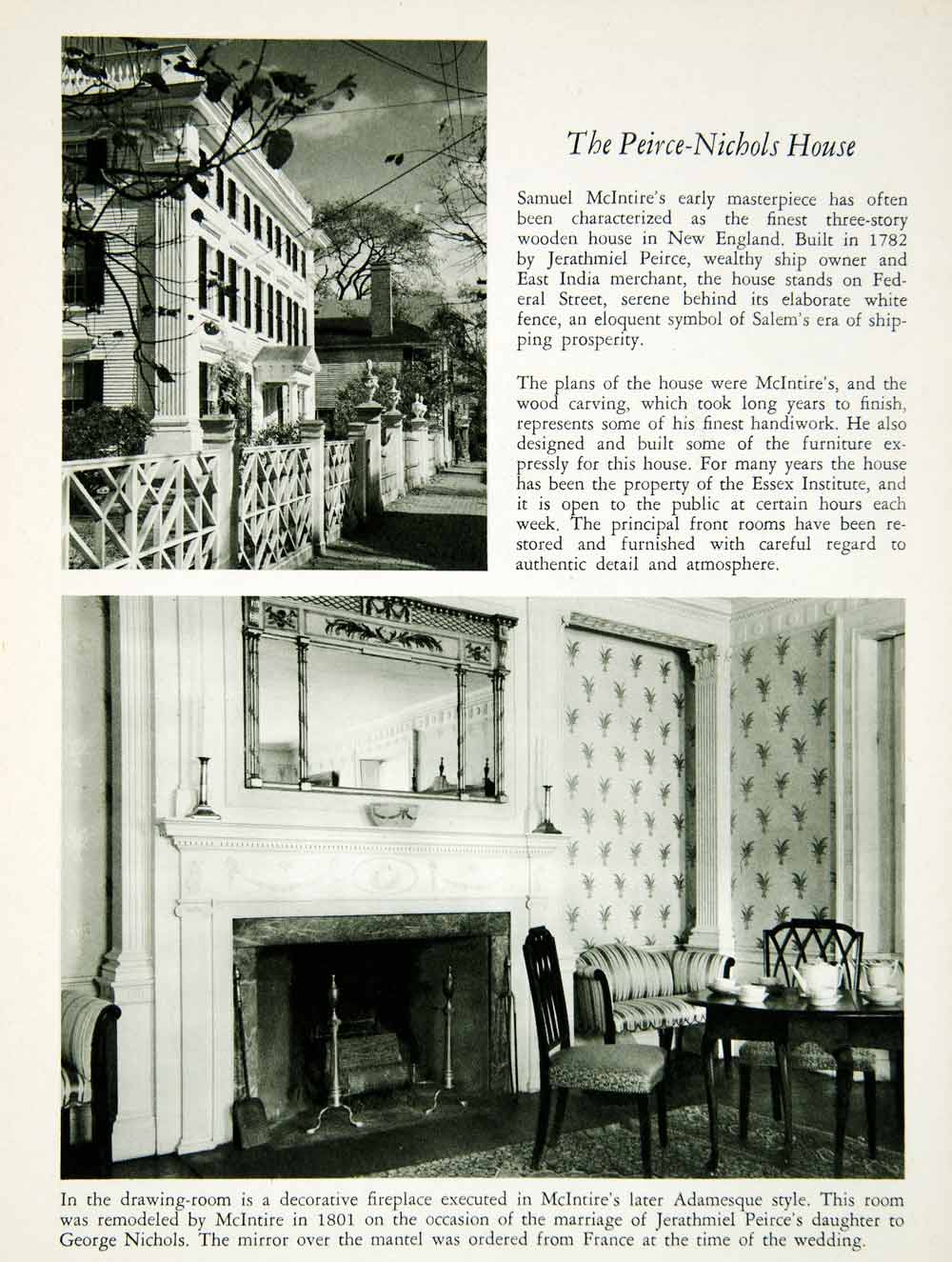 1950 Rotogravure Peirce-Nichols House Salem Massachusetts Architecture XDG1
