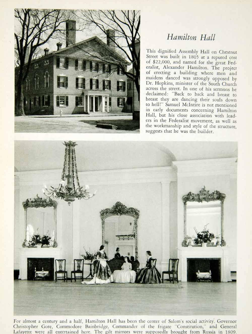 1950 Rotogravure Salem Massachusetts Hamilton Hall Assembly Architecture XDG1