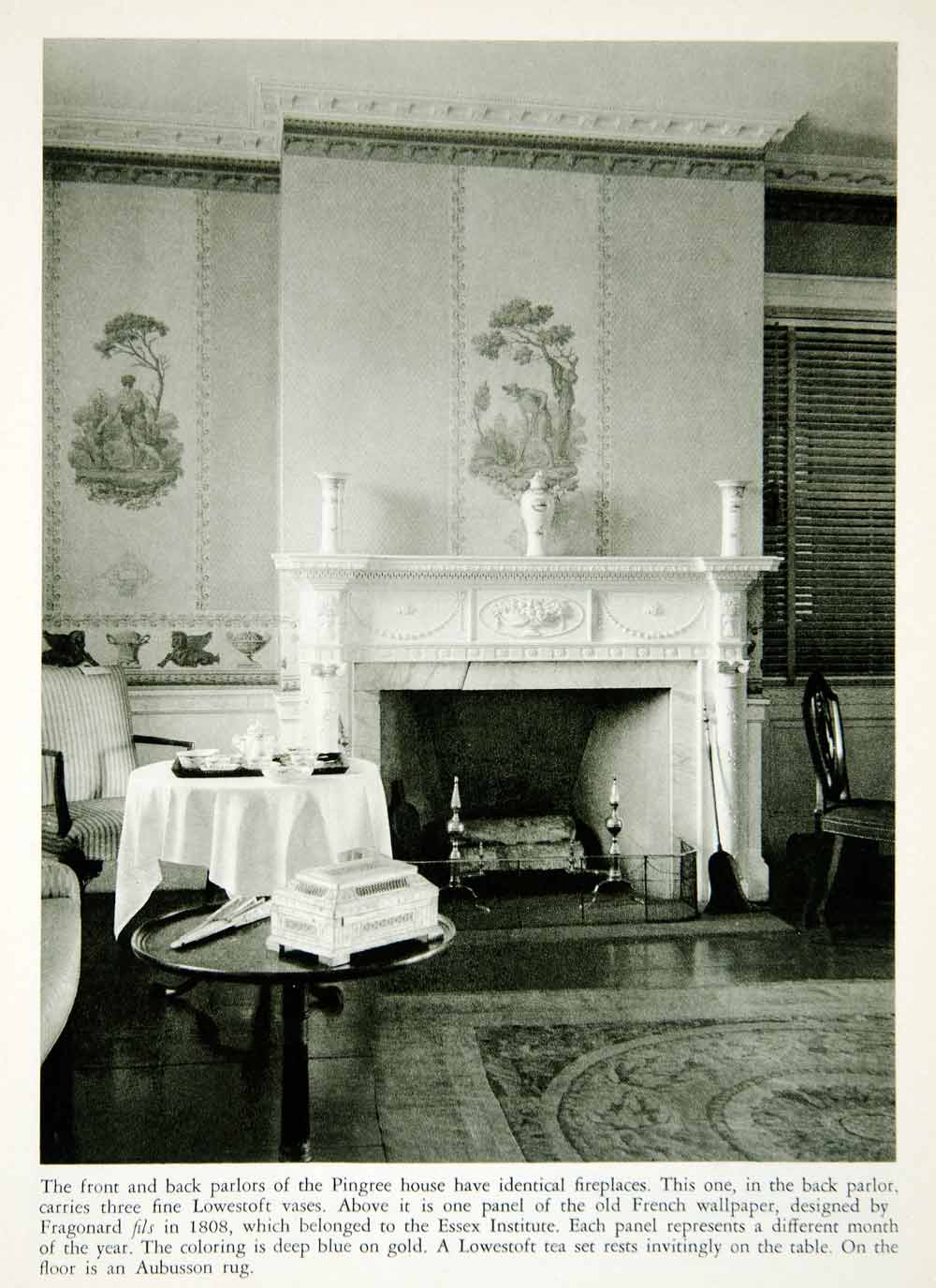 1950 Rotogravure Pingree House Salem Massachusetts Parlor Fireplace XDG1