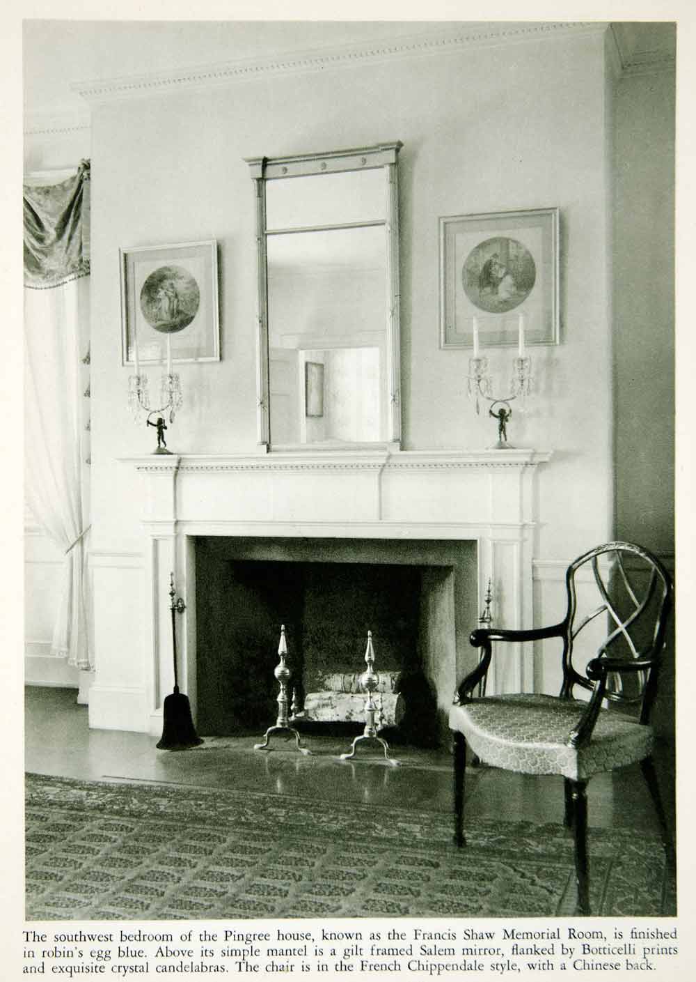 1950 Rotogravure Salem Massachusetts Bedroom Pingree House Fireplace Mantel XDG1