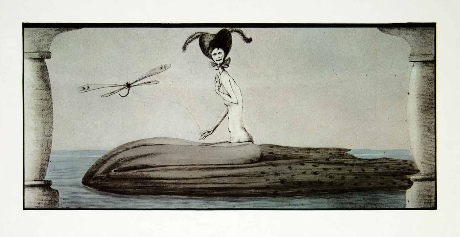 1969 Aquatone Print Alfred Kubin Art Nude Naked Panther Woman Mythical XDG2