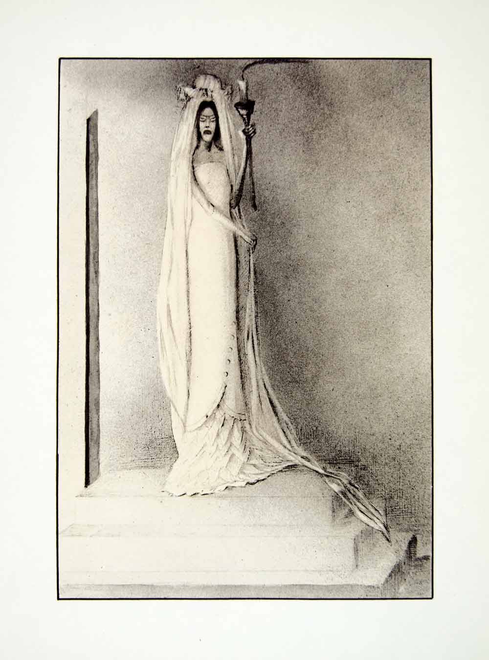 1969 Aquatone Print Alfred Kubin Art Deaths Bride Torch Marriage Morbid XDG2
