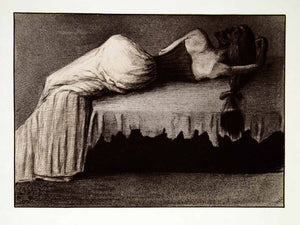1969 Aquatone Print Alfred Kubin Art Ballroom Phantom Woman Corset Skeleton XDG2