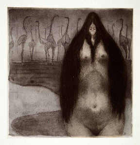 1969 Aquatone Print Alfred Kubin Art Nude Naked Woman Primeval Slime XDG2
