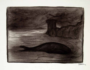 1969 Aquatone Print Alfred Kubin Art Beached Dead Shark Wildlife Death XDG2