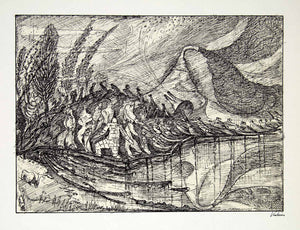 1969 Aquatone Print Alfred Kubin Art Abstract Surrealism Modern Center XDG2