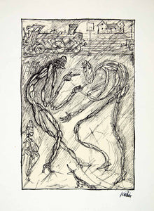 1969 Aquatone Print Alfred Kubin Modern Sketch Art Lively Dispute XDG2