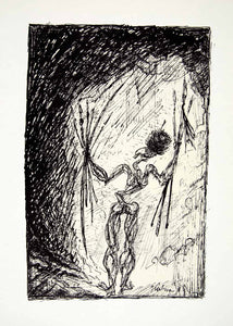 1969 Aquatone Print Alfred Kubin Modern Abstract Sketch Art Spear Carrier XDG2