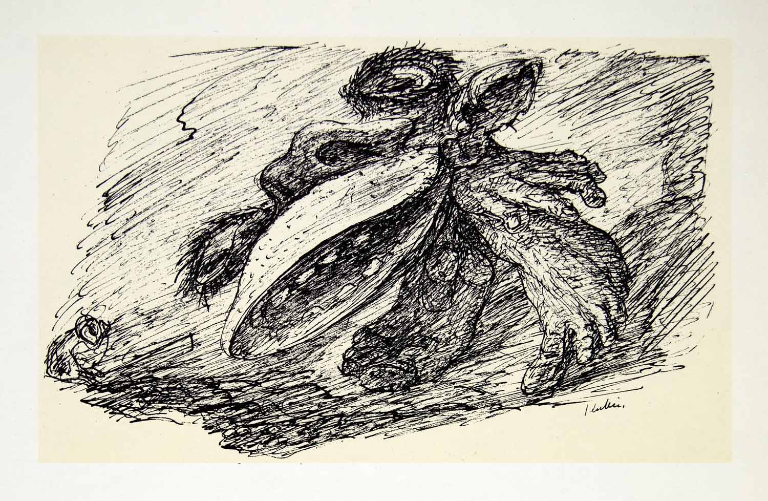 1969 Aquatone Print Alfred Kubin Abstract Modern Art Sketch Scandalmonger XDG2