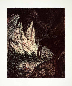 1969 Aquatone Print Alfred Kubin Surreal Art Mythical Beast Hurricane XDG2