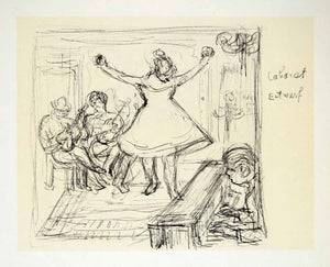 1969 Aquatone Print Alfred Kubin Art Cabaret Pencil Sketch Musical Family XDG2