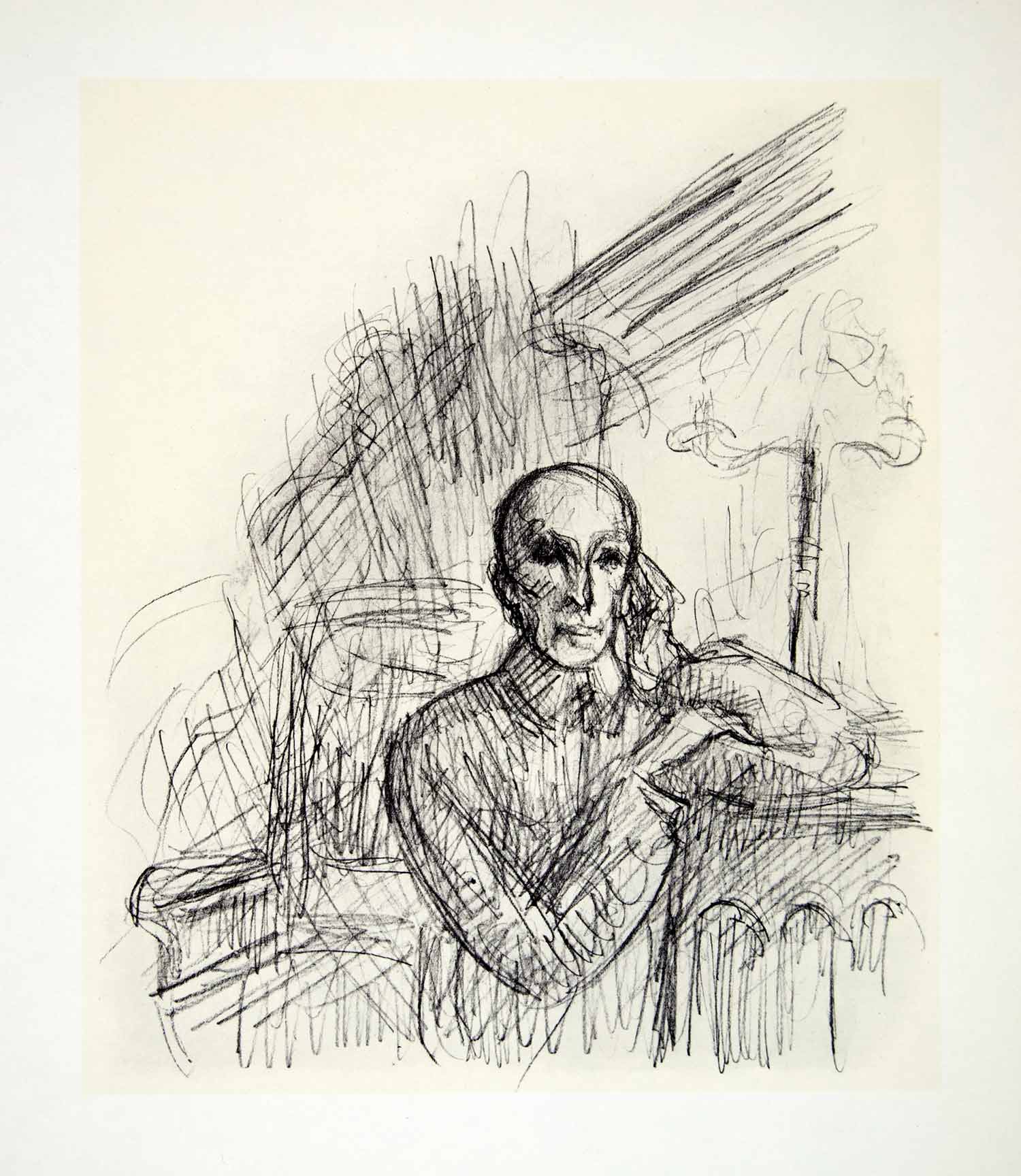1969 Aquatone Print Alfred Kubin Modern Art Self Portrait Pencil Figure XDG2