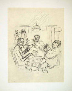 1969 Aquatone Print Alfred Kubin Modern Art Card Players Table Gambling XDG2