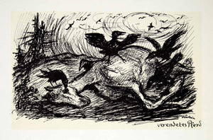 1969 Aquatone Print Alfred Kubin Art Dead Horse Decomposing Crows Wildlife XDG2