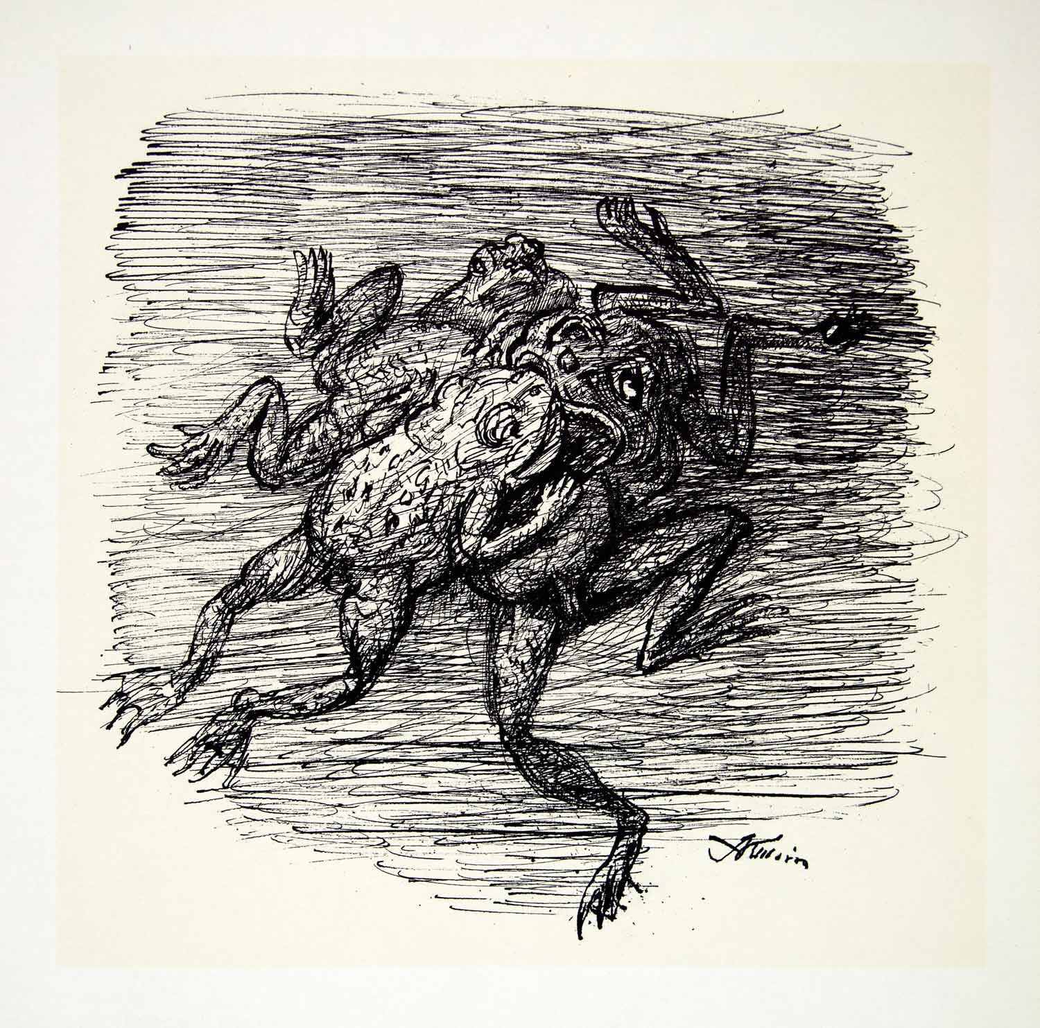 1969 Aquatone Print Alfred Kubin Modern Art Toad Frog Tangle Amphibian XDG2