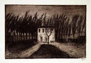 1969 Aquatone Print Alfred Kubin Art Lonely House Dark Horse Drawn Carriage XDG2