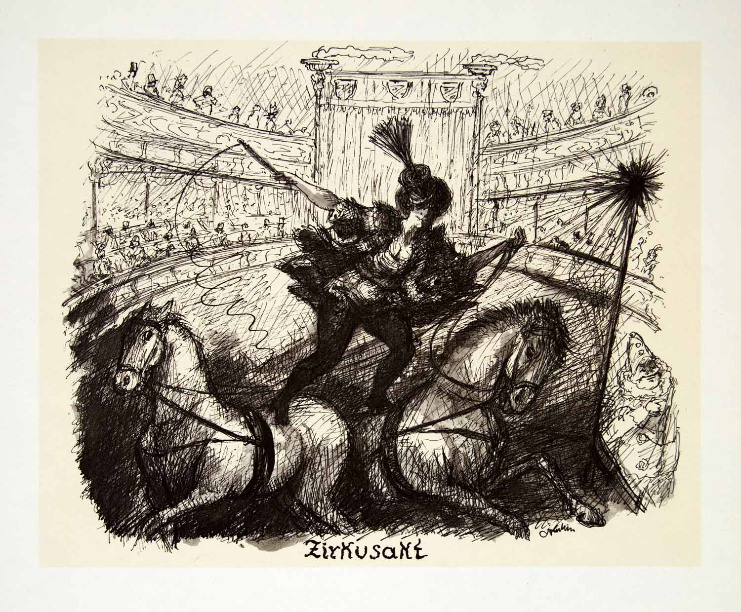 1969 Aquatone Print Alfred Kubin Art Circus Horse Acrobatics Live XDG2
