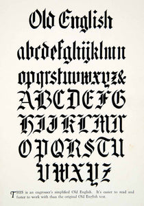 1928 Print Old English Typography Graphic Design Style Decorative Alphabet XDG4