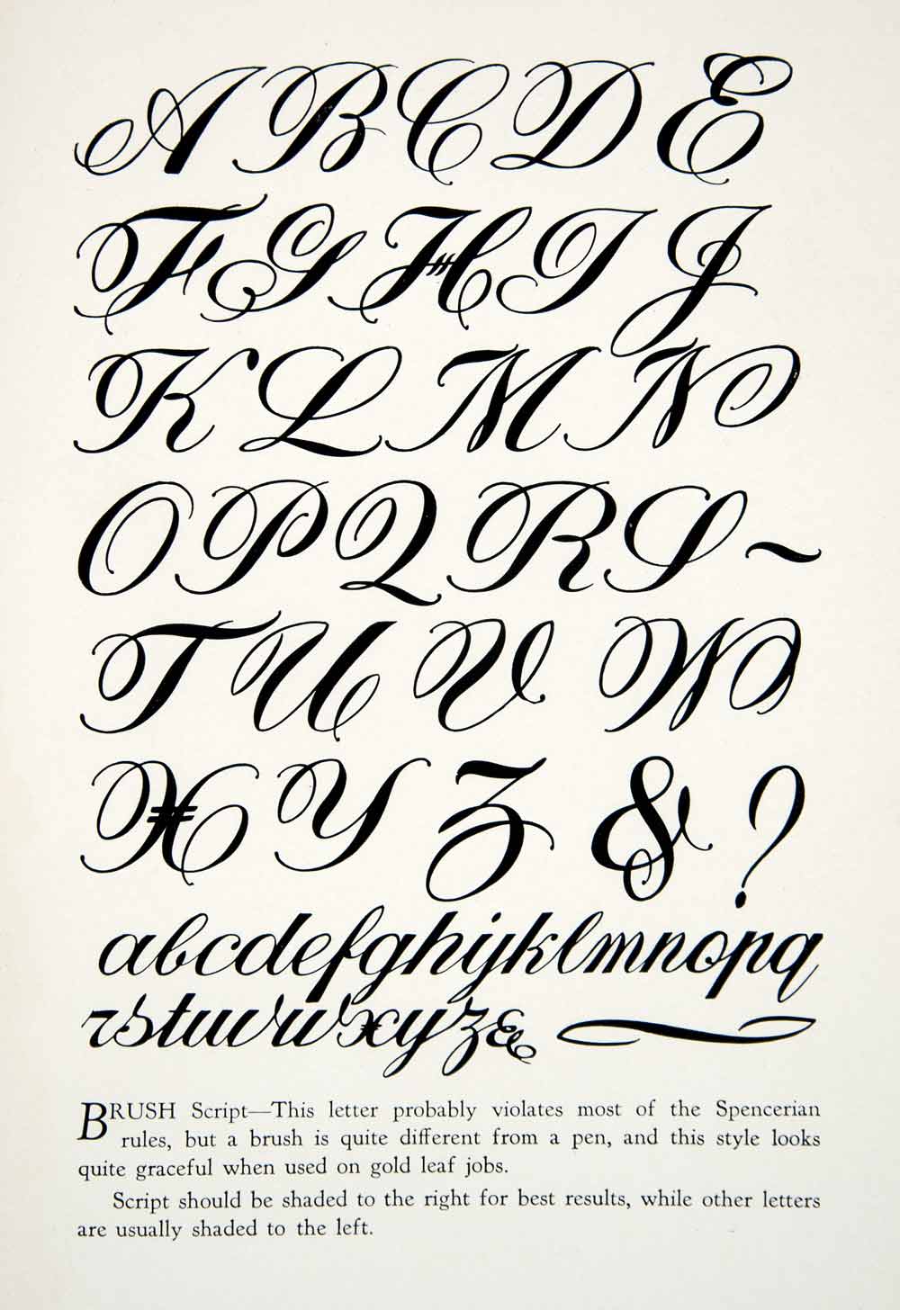 1928 Print Brush Script Typeface Graphic Alphabet Decorative Calligraphy XDG4