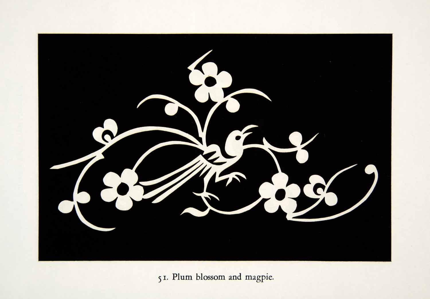 1949 Lithograph Plum Blossom Magpie Bird Jiangsu China Decorative Floral XDG5