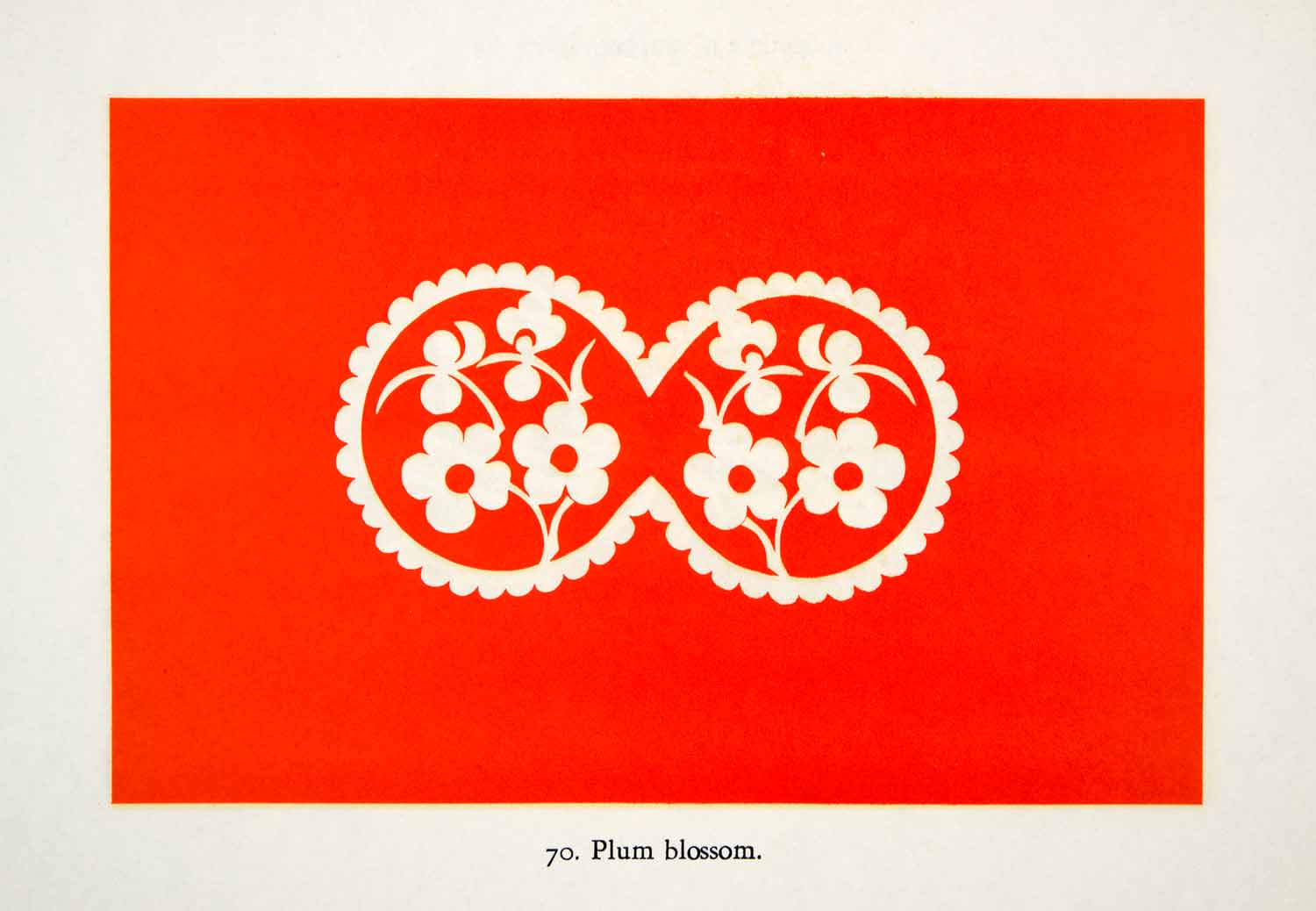 1949 Lithograph Plum Blossom Orange Chinese Floral Motif Blooms Flowers XDG5